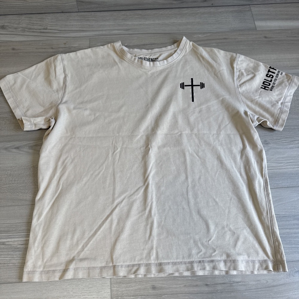 Holstrength Weightlifting Christian Beige T-Shirt Size XL Optimal Performance